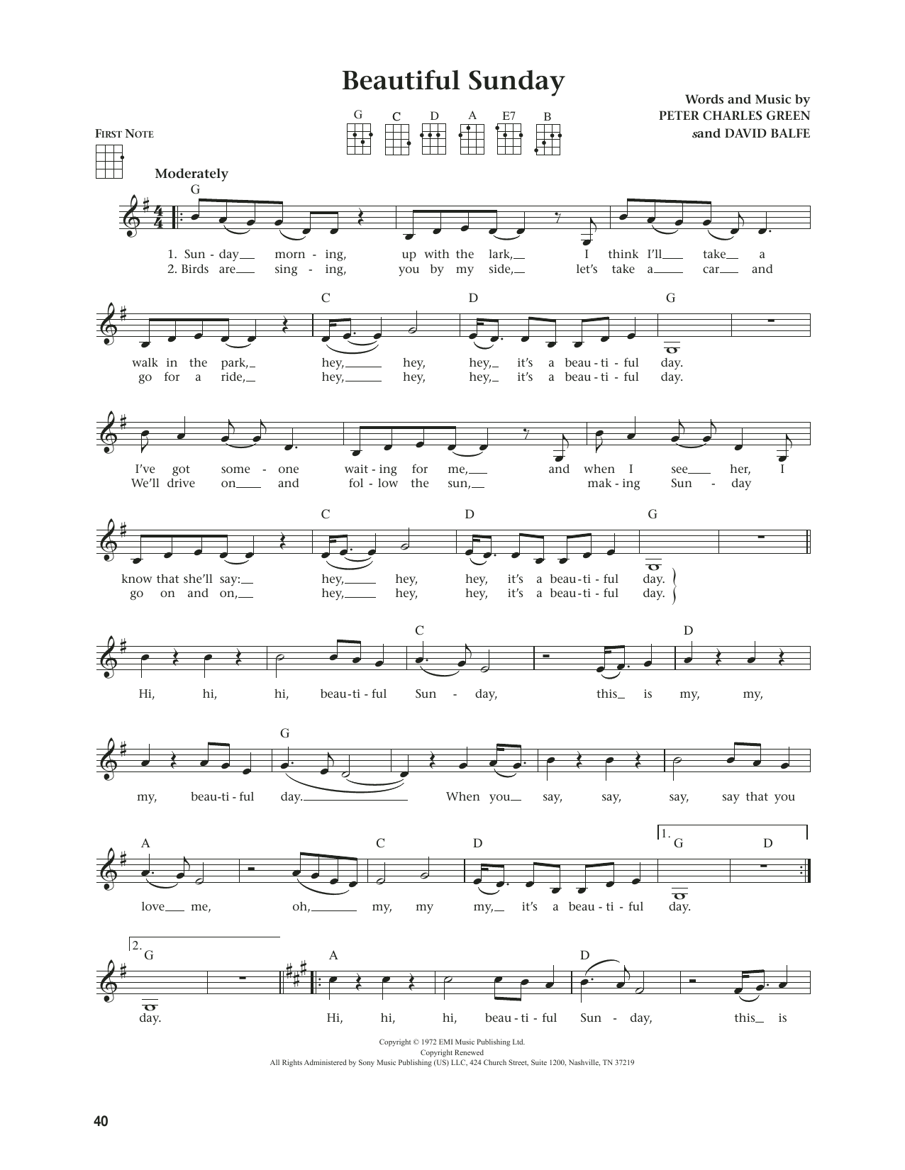 Daniel Boone Beautiful Sunday (from The Daily Ukulele) (arr. Jim Beloff) Sheet Music Notes & Chords for Ukulele - Download or Print PDF