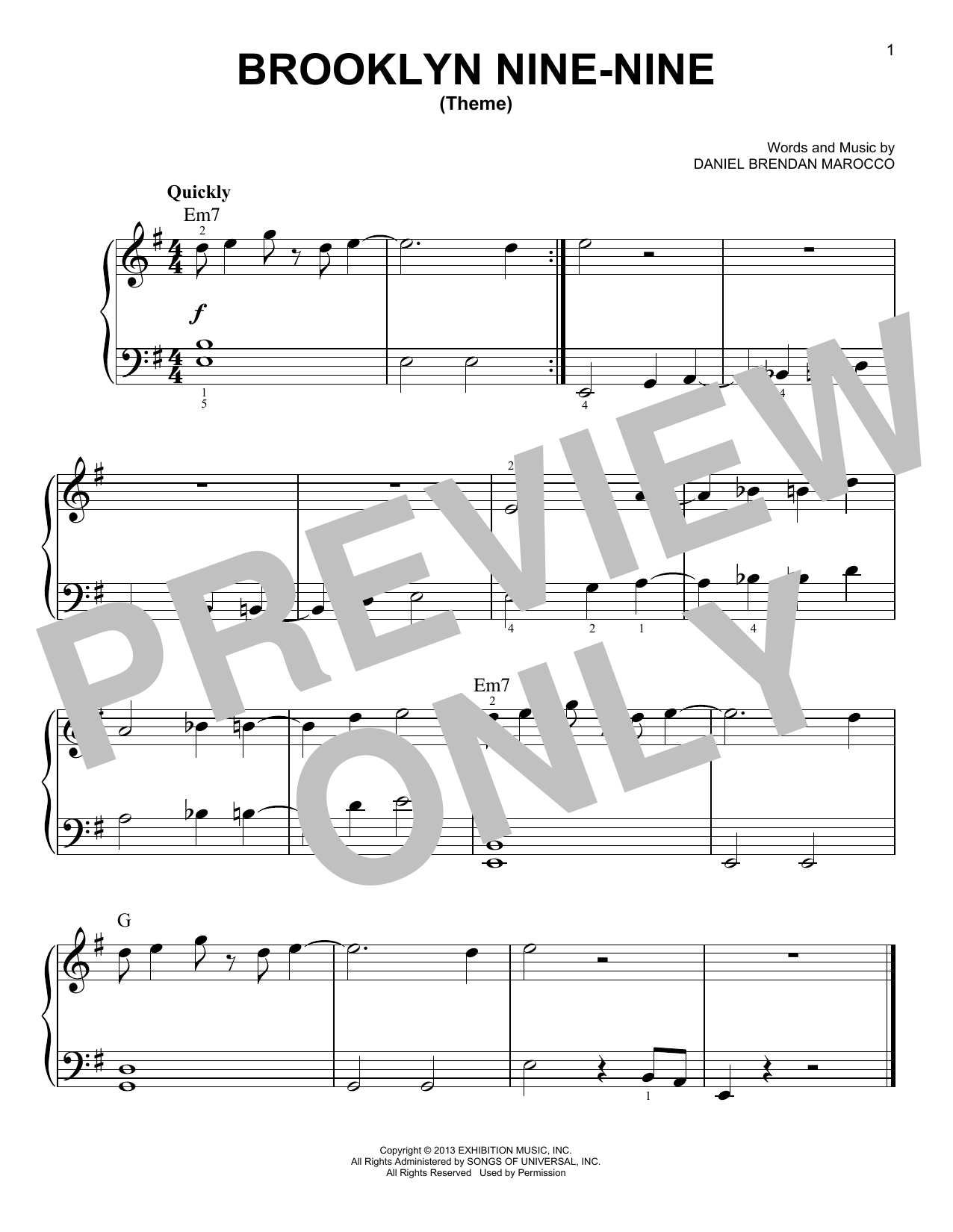 Daniel Brendan Marocco Brooklyn Nine-Nine (Theme) Sheet Music Notes & Chords for Very Easy Piano - Download or Print PDF