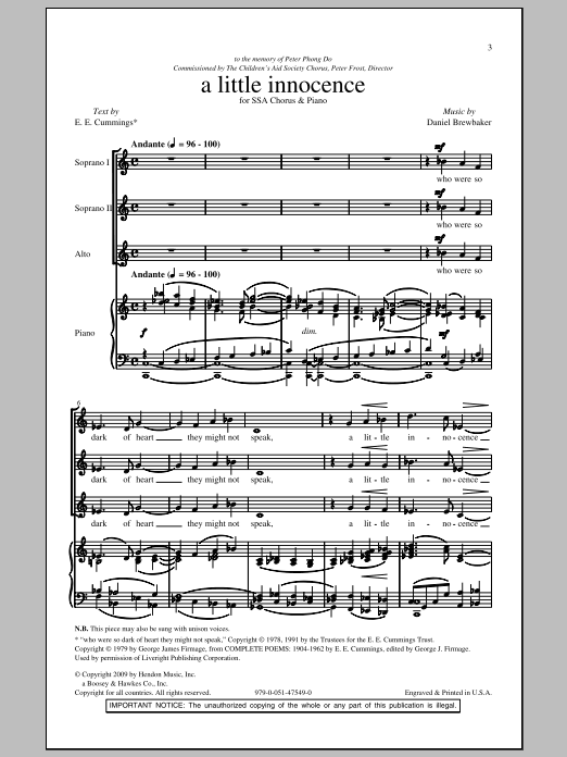 Daniel Brewbaker A Little Innocence Sheet Music Notes & Chords for SSA - Download or Print PDF