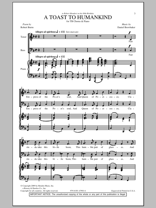 Daniel Brewbaker A Toast To Humankind Sheet Music Notes & Chords for TB - Download or Print PDF