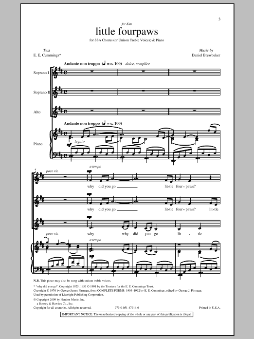 Daniel Brewbaker Little Four Paws Sheet Music Notes & Chords for SSA - Download or Print PDF