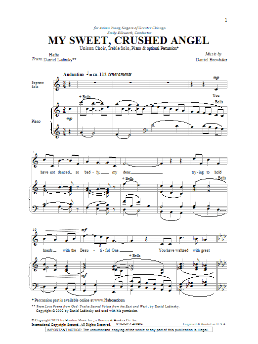 Daniel Brewbaker My Sweet, Crushed Angel Sheet Music Notes & Chords for Unison Choral - Download or Print PDF