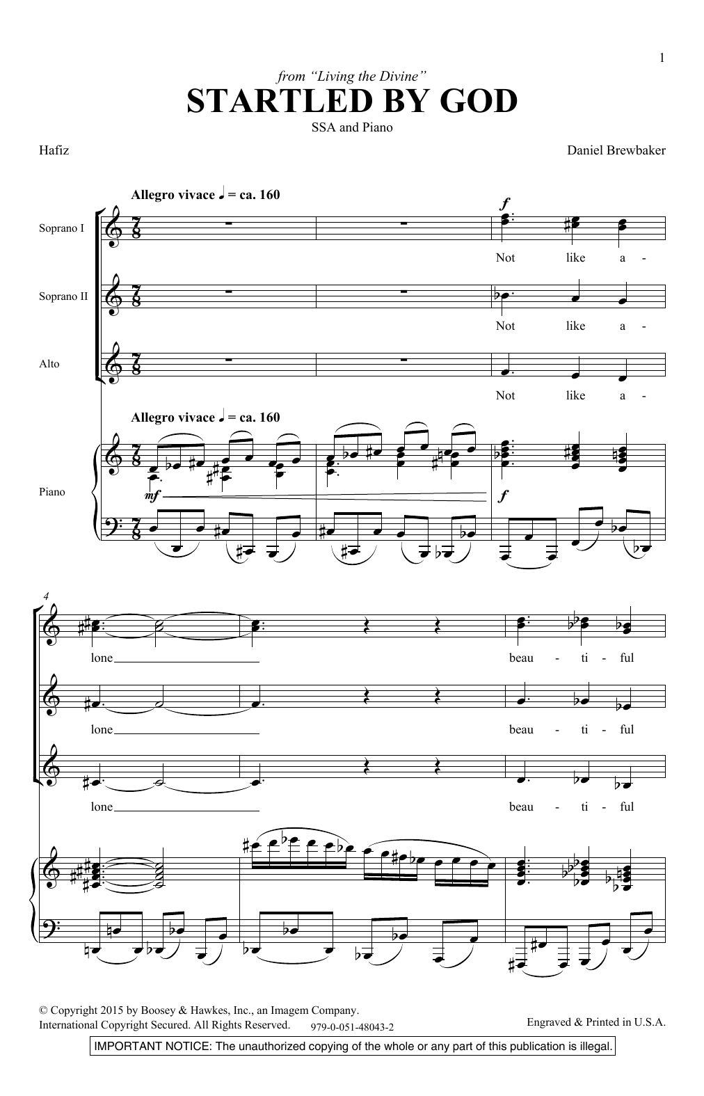 Daniel Brewbaker Startled By God Sheet Music Notes & Chords for SSA - Download or Print PDF