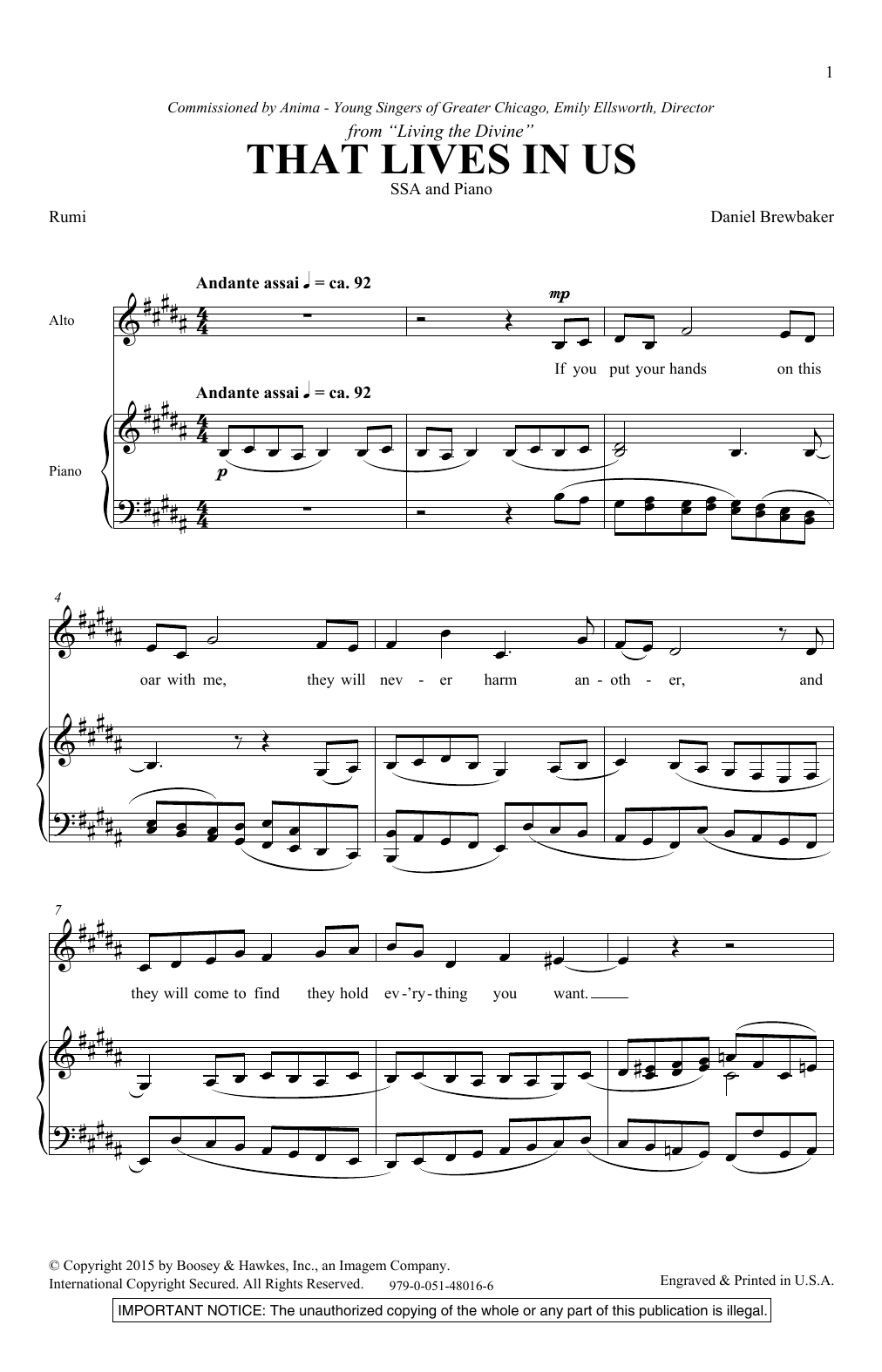 Daniel Brewbaker That Lives In Us Sheet Music Notes & Chords for SSA - Download or Print PDF