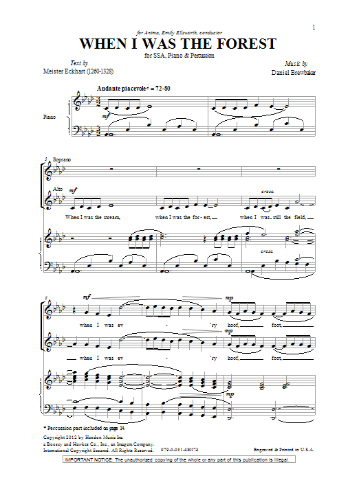 Daniel Brewbaker When I Was The Forest Sheet Music Notes & Chords for SSA - Download or Print PDF