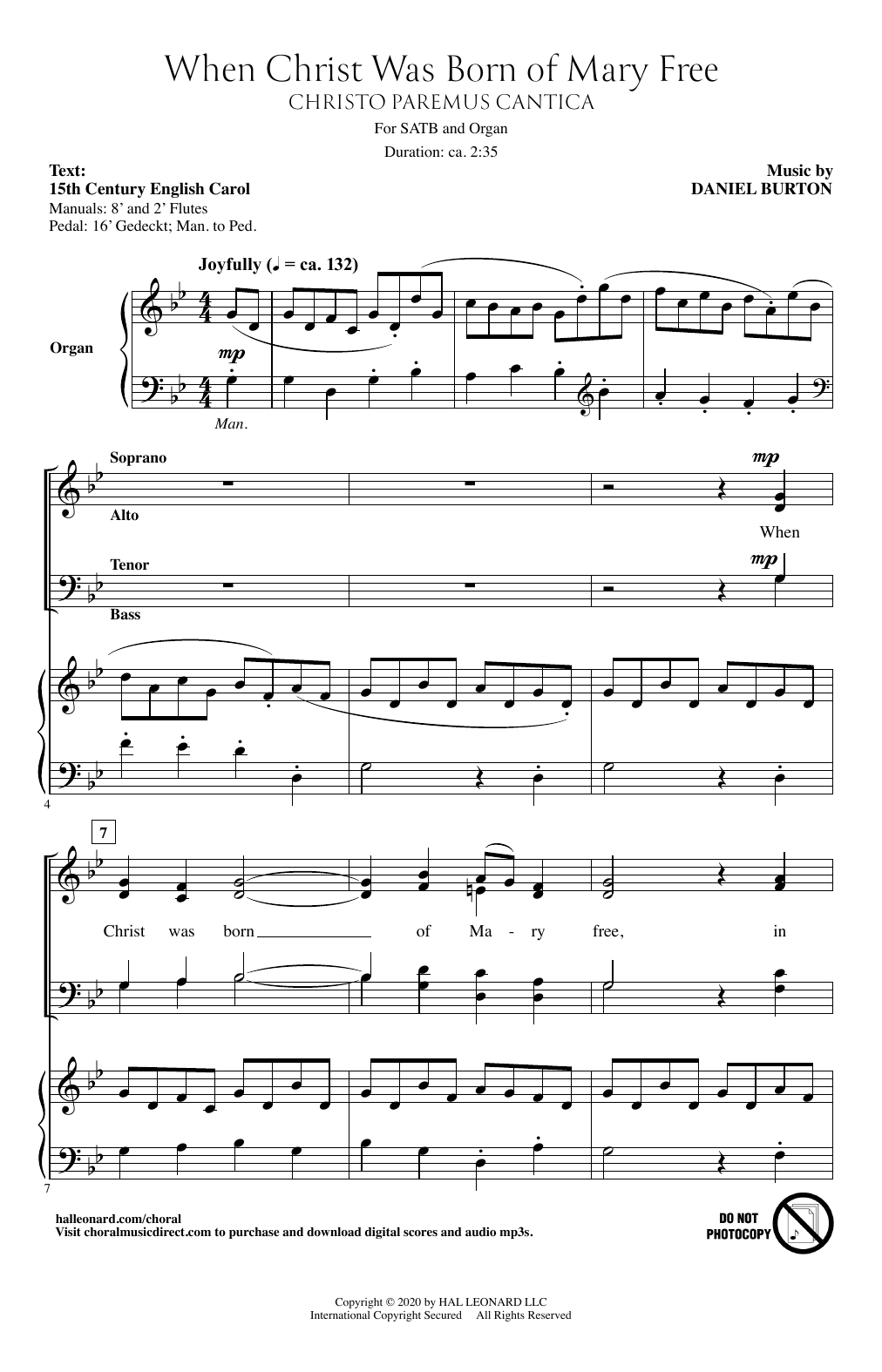 Daniel Burton When Christ Was Born Of Mary Free (Christo Paremus Cantica) Sheet Music Notes & Chords for SATB Choir - Download or Print PDF