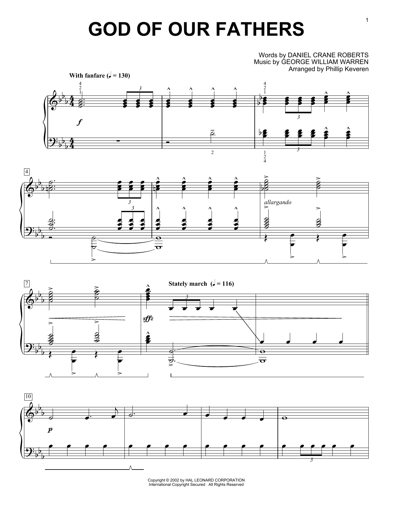 Daniel Crane Roberts God Of Our Fathers Sheet Music Notes & Chords for Piano - Download or Print PDF
