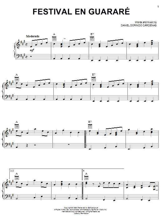 Daniel Dorindo Cardenas Festival En Guarare Sheet Music Notes & Chords for Piano, Vocal & Guitar (Right-Hand Melody) - Download or Print PDF