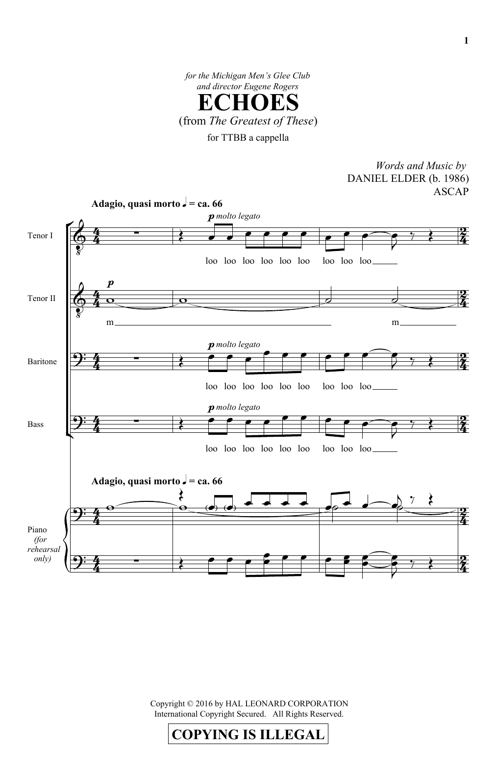 Daniel Elder Echoes Sheet Music Notes & Chords for TTBB - Download or Print PDF