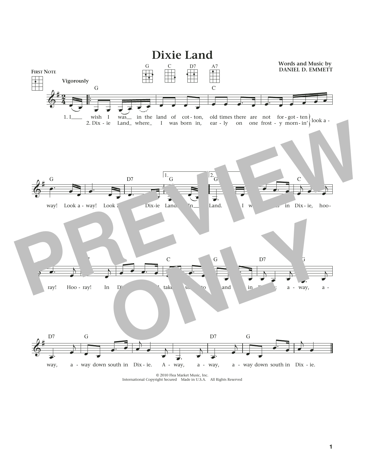 Daniel Emmitt Dixie Land (from The Daily Ukulele) (arr. Liz and Jim Beloff) Sheet Music Notes & Chords for Ukulele - Download or Print PDF