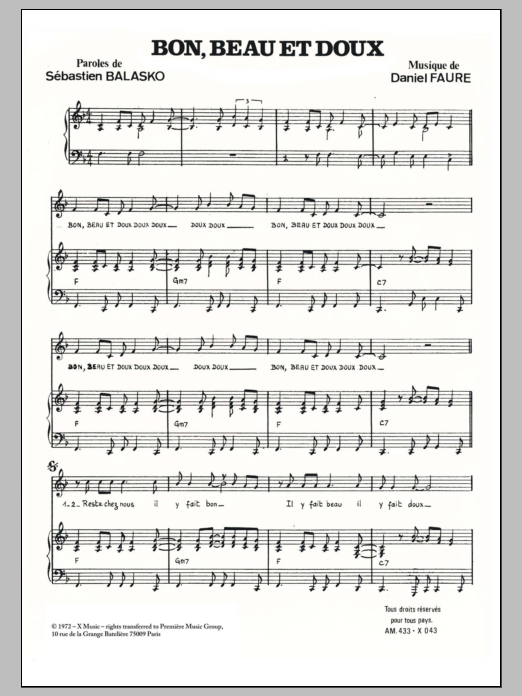 Daniel Faure Bon Beau Et Doux Sheet Music Notes & Chords for Piano & Vocal - Download or Print PDF