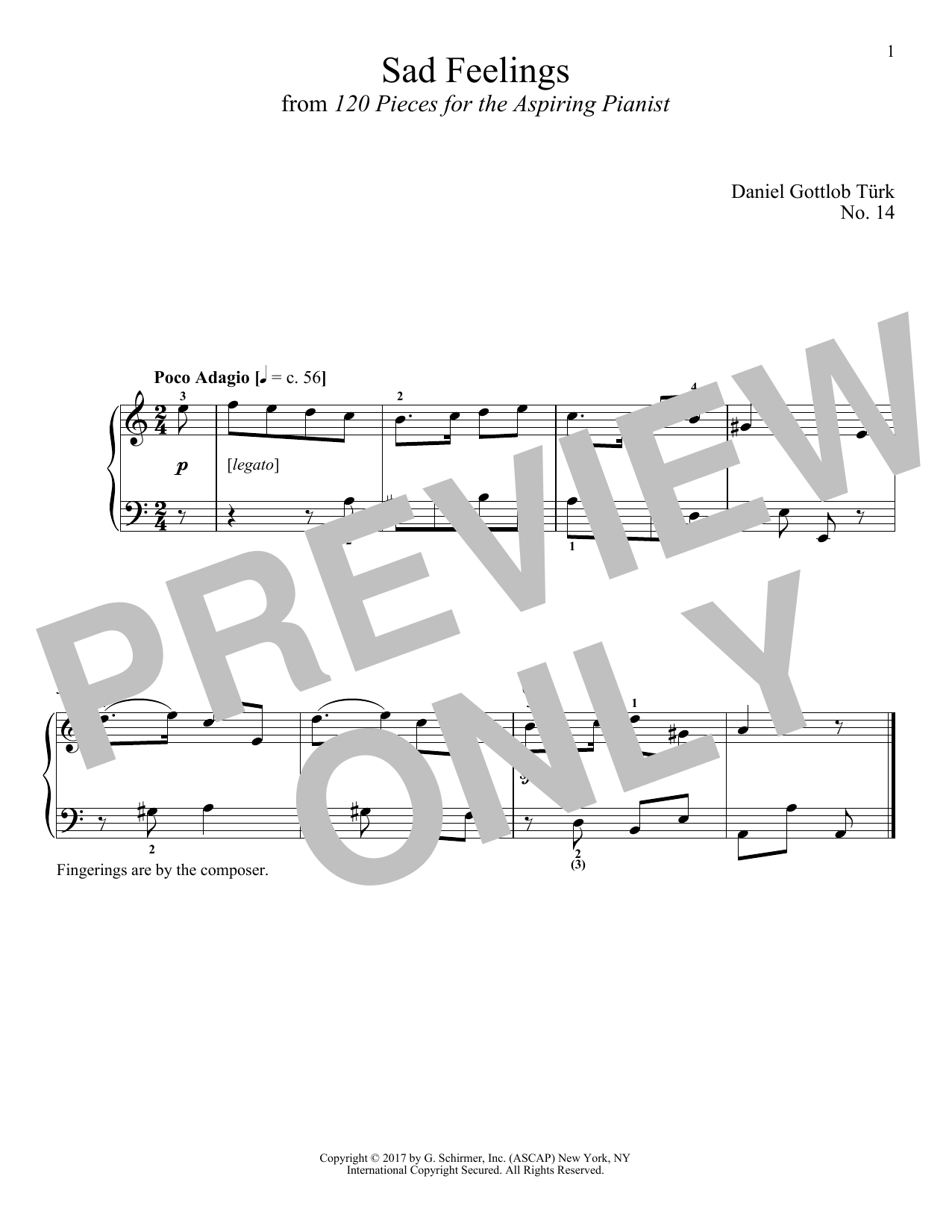 Daniel Gottlob Türk Sad Feelings Sheet Music Notes & Chords for Piano - Download or Print PDF
