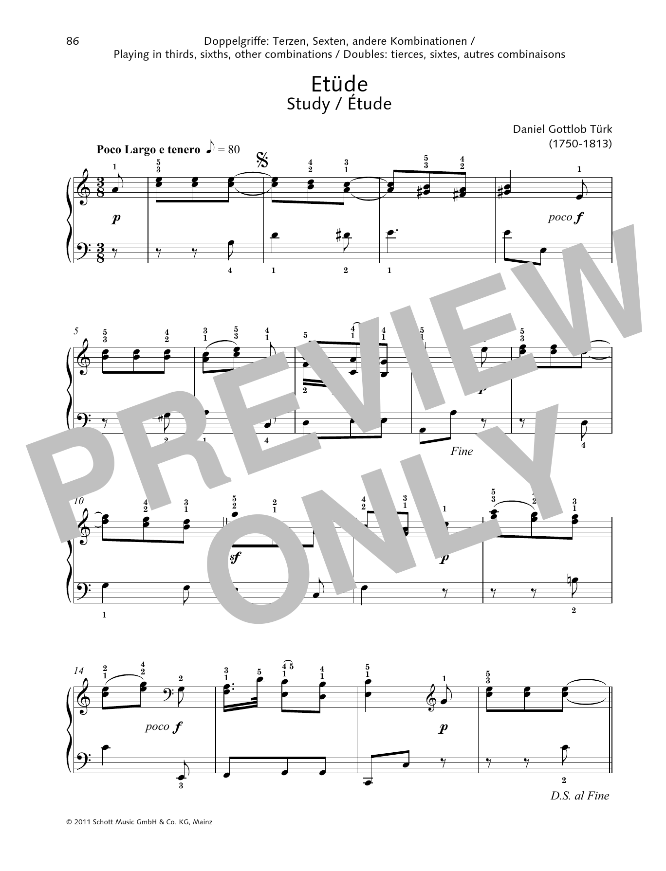 Daniel Gottlob Türk Study Sheet Music Notes & Chords for Piano Solo - Download or Print PDF
