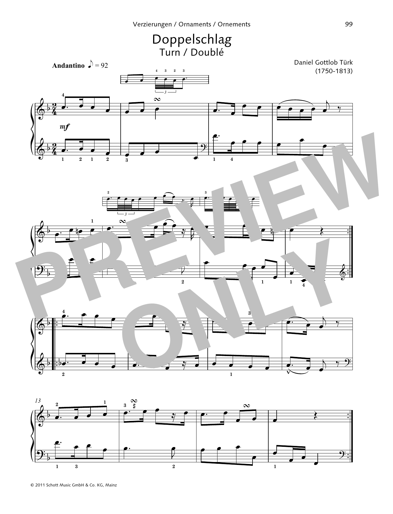 Daniel Gottlob Türk Turn Sheet Music Notes & Chords for Piano Solo - Download or Print PDF