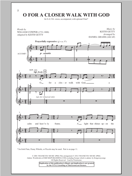 Daniel Grassi O For A Closer Walk With Thee Sheet Music Notes & Chords for Choral - Download or Print PDF
