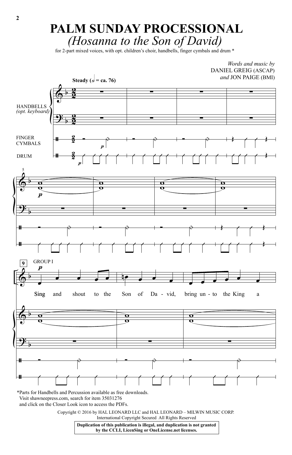 Daniel Greig Palm Sunday Processional (Hosanna To The Son Of David) Sheet Music Notes & Chords for Choral - Download or Print PDF
