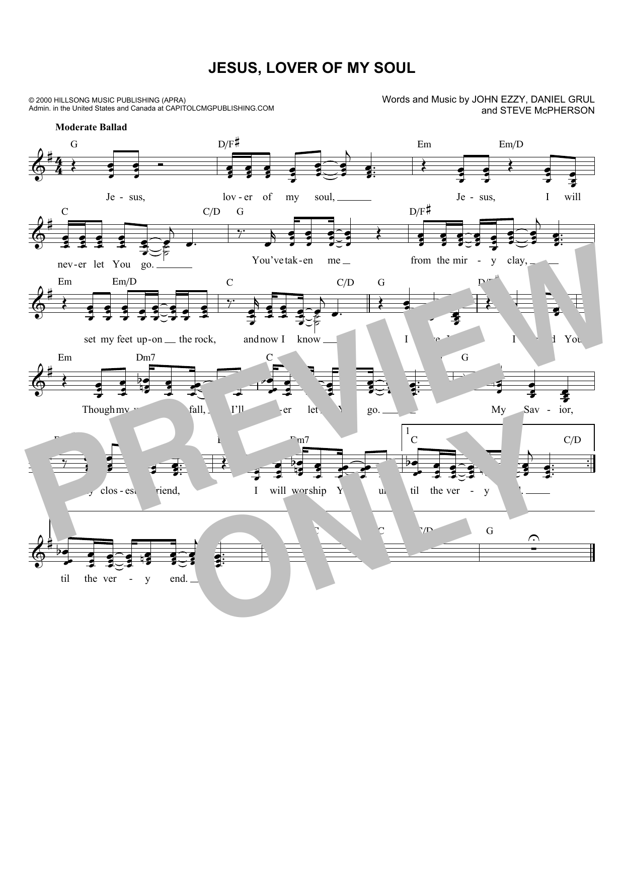 Daniel Grul Jesus, Lover Of My Soul Sheet Music Notes & Chords for Melody Line, Lyrics & Chords - Download or Print PDF