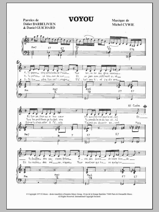 Daniel Guichard Voyou Sheet Music Notes & Chords for Piano & Vocal - Download or Print PDF
