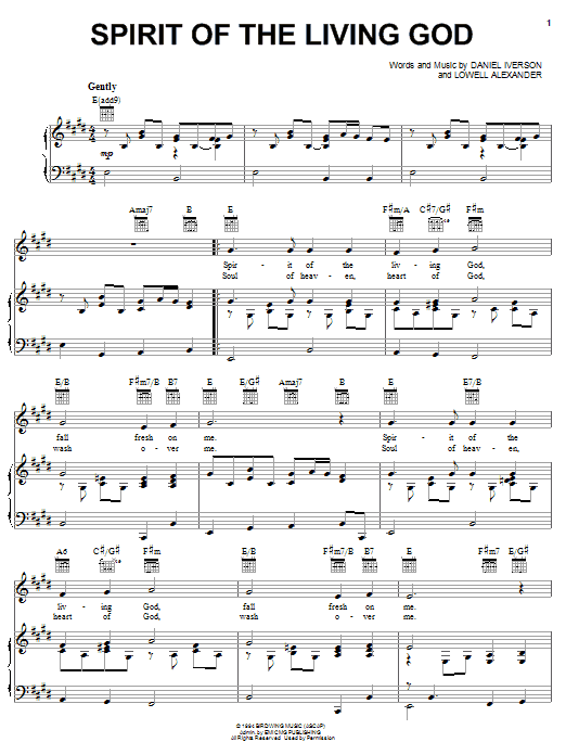 Daniel Iverson Spirit Of The Living God Sheet Music Notes & Chords for Piano, Vocal & Guitar (Right-Hand Melody) - Download or Print PDF