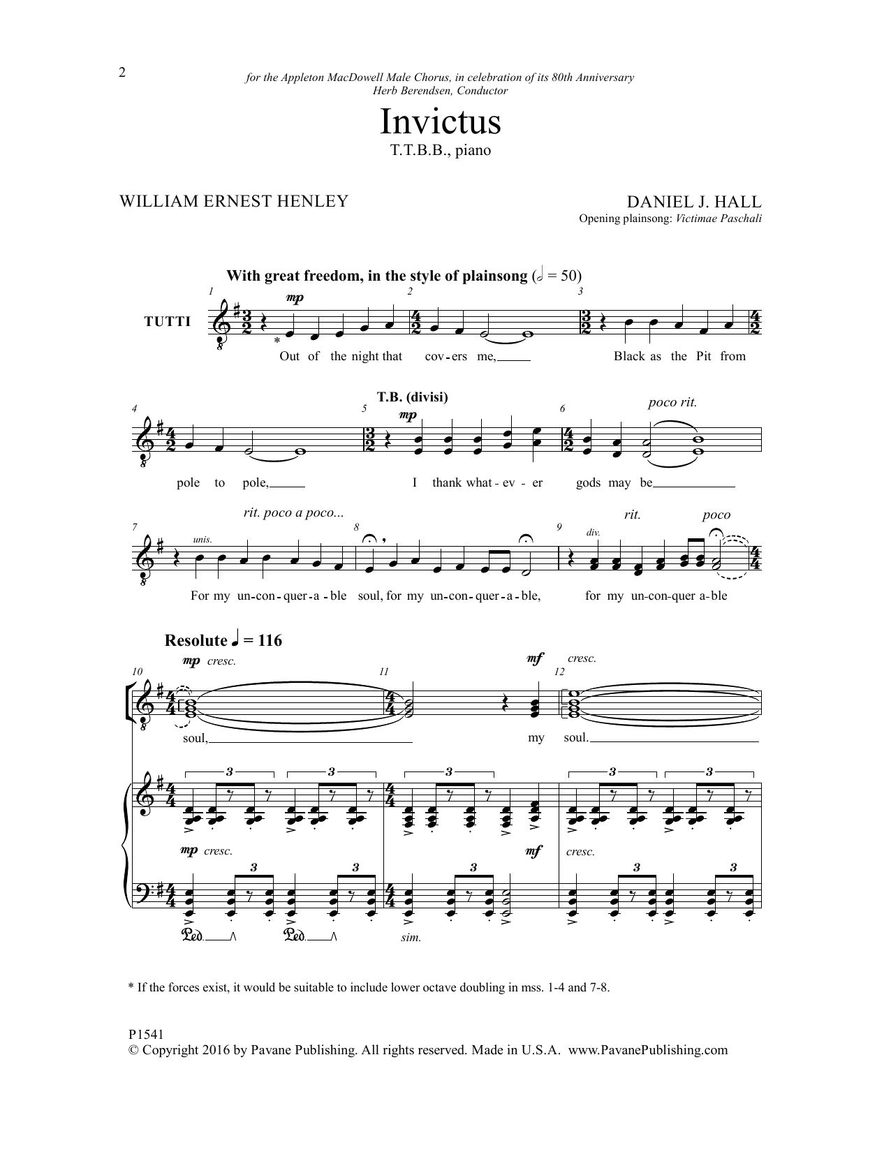 Daniel J. Hall Invictus Sheet Music Notes & Chords for Choral - Download or Print PDF