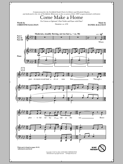 Daniel Kallman Come Make A Home Sheet Music Notes & Chords for 3-Part Treble - Download or Print PDF