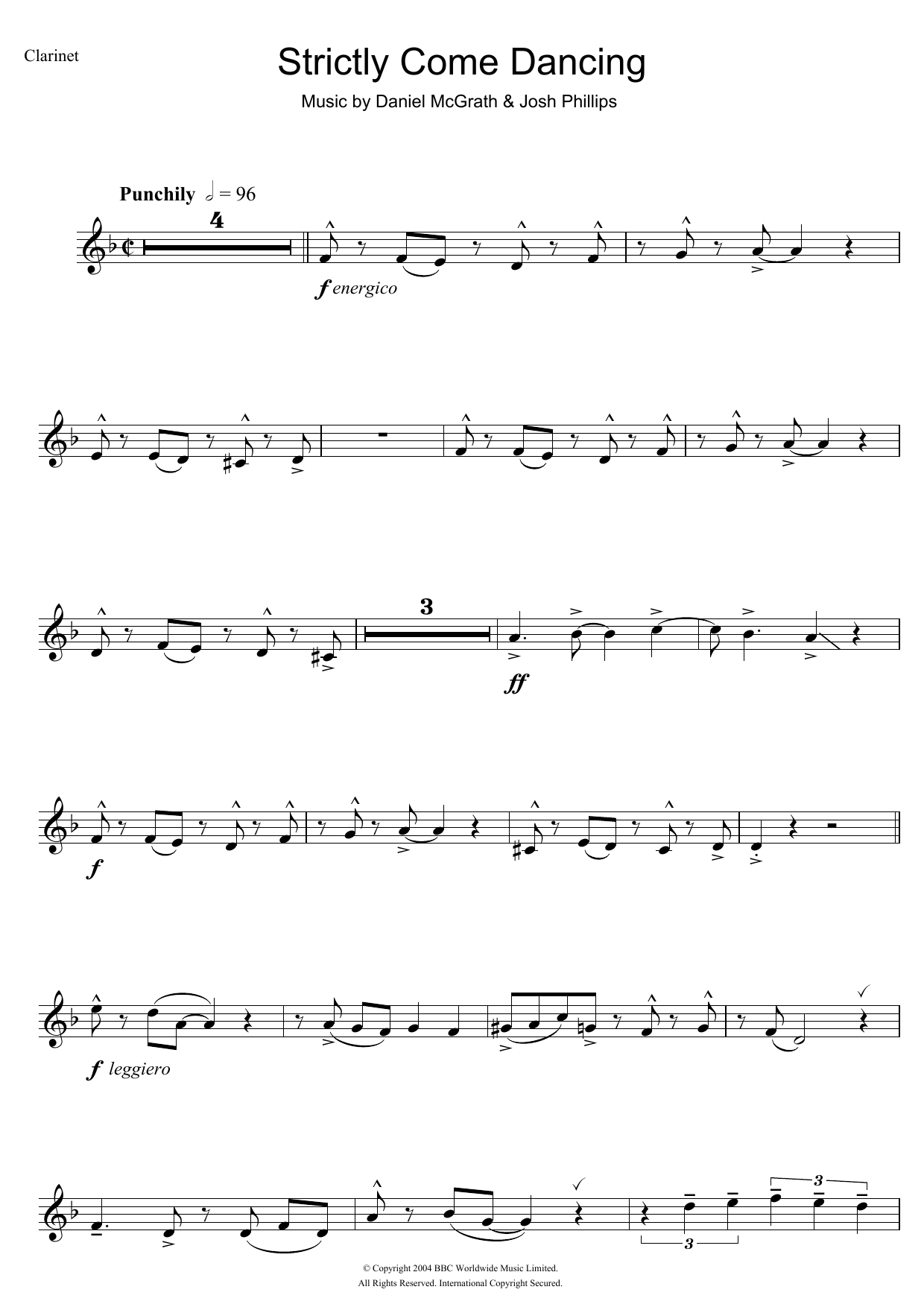 Daniel McGrath Strictly Come Dancing Sheet Music Notes & Chords for Clarinet - Download or Print PDF