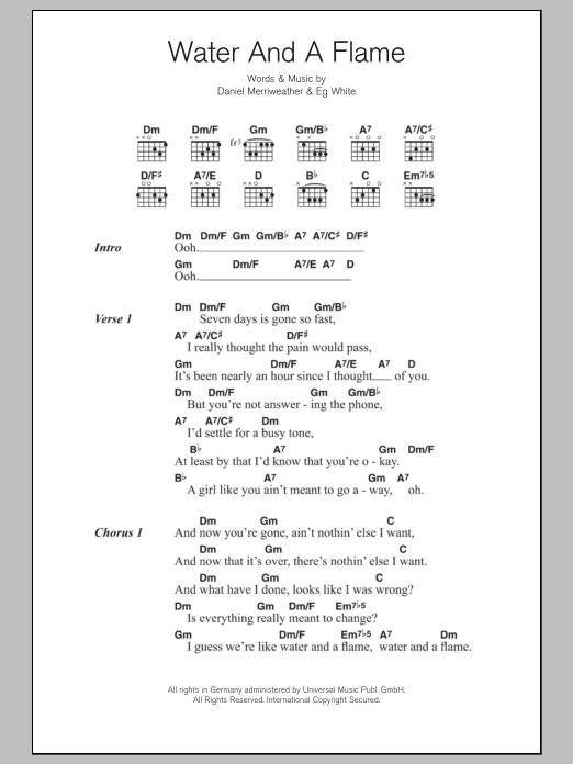 Daniel Merriweather Water And A Flame (feat. Adele) Sheet Music Notes & Chords for Lyrics & Chords - Download or Print PDF