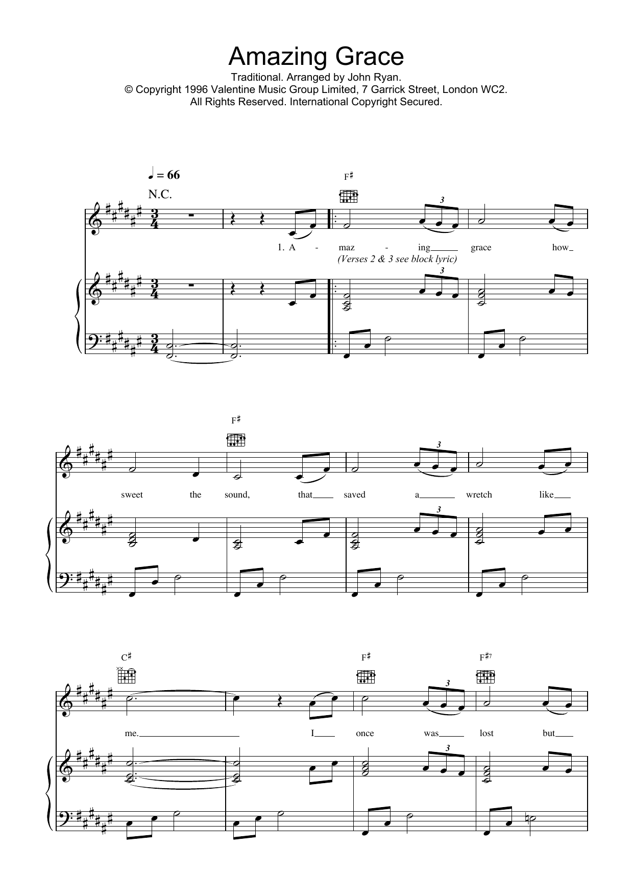 Daniel O'Donnell Amazing Grace Sheet Music Notes & Chords for Piano, Vocal & Guitar (Right-Hand Melody) - Download or Print PDF