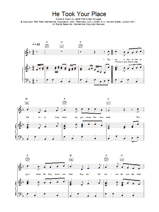 Daniel O'Donnell He Took Your Place Sheet Music Notes & Chords for Piano, Vocal & Guitar (Right-Hand Melody) - Download or Print PDF