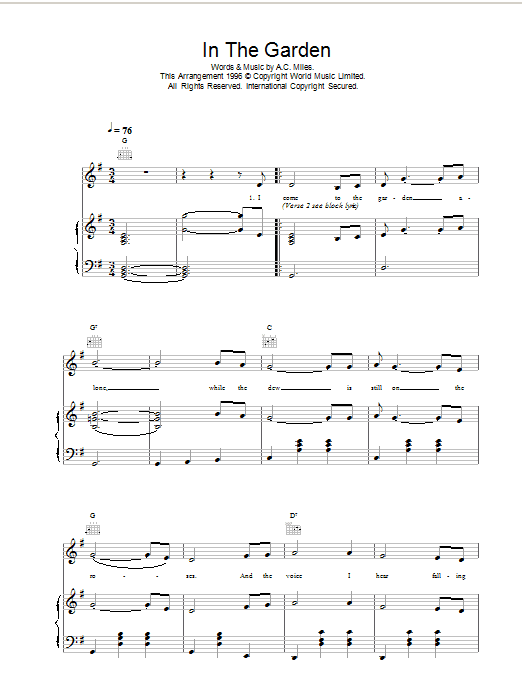 Daniel O'Donnell In The Garden Sheet Music Notes & Chords for Piano, Vocal & Guitar (Right-Hand Melody) - Download or Print PDF