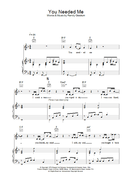 Daniel O'Donnell You Needed Me Sheet Music Notes & Chords for Piano, Vocal & Guitar - Download or Print PDF