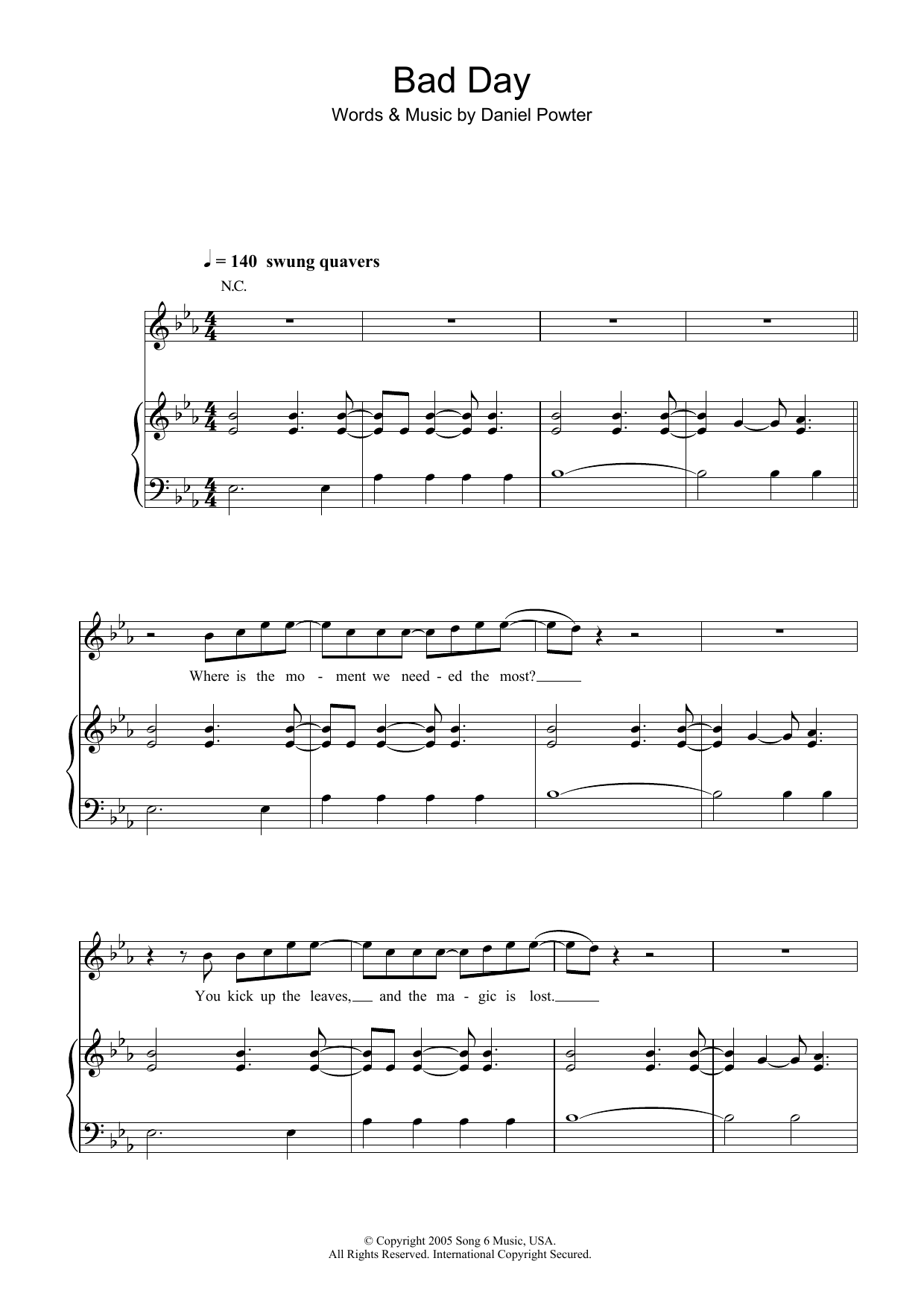 Daniel Powter Bad Day Sheet Music Notes & Chords for Lyrics & Chords - Download or Print PDF