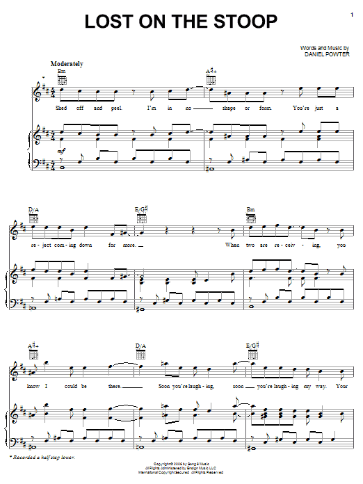 Daniel Powter Lost On The Stoop Sheet Music Notes & Chords for Piano, Vocal & Guitar (Right-Hand Melody) - Download or Print PDF