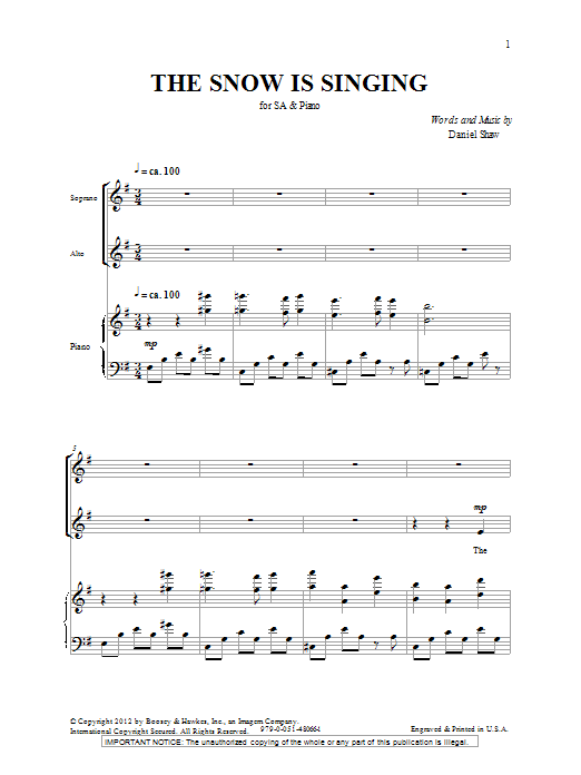 Daniel Shaw The Snow Is Singing Sheet Music Notes & Chords for 2-Part Choir - Download or Print PDF