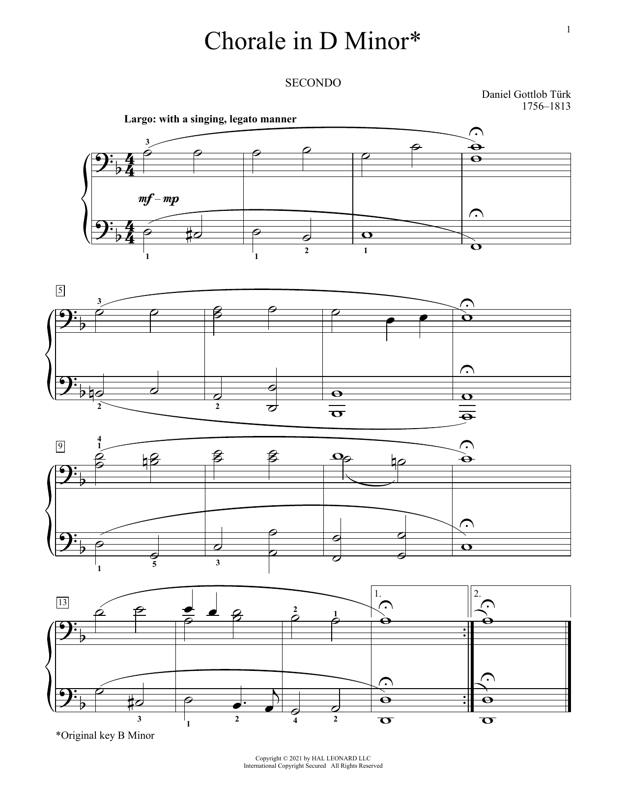 Daniel Turk Chorale In D Minor Sheet Music Notes & Chords for Piano Duet - Download or Print PDF