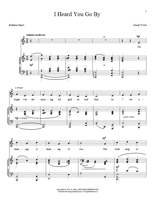 Daniel Wood I Heard You Go By Sheet Music Notes & Chords for Piano & Vocal - Download or Print PDF
