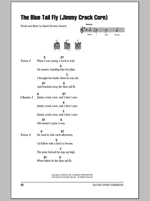 Preview Daniel Decatur Emmett The Blue Tail Fly (Jimmy Crack Corn) Children sheet music, notes and chords for Ukulele, SKU: 81457 The Blue Tail Fly (Jimmy Crack Corn) sheet music