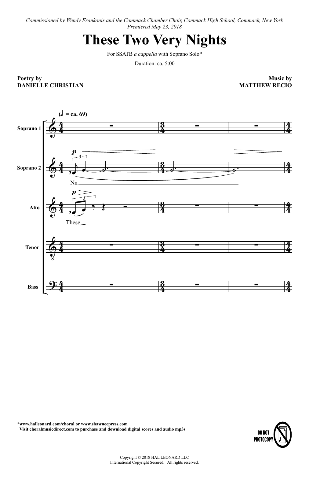 Danielle Christian and Matthew Recio These Two Very Nights Sheet Music Notes & Chords for SATB Choir - Download or Print PDF