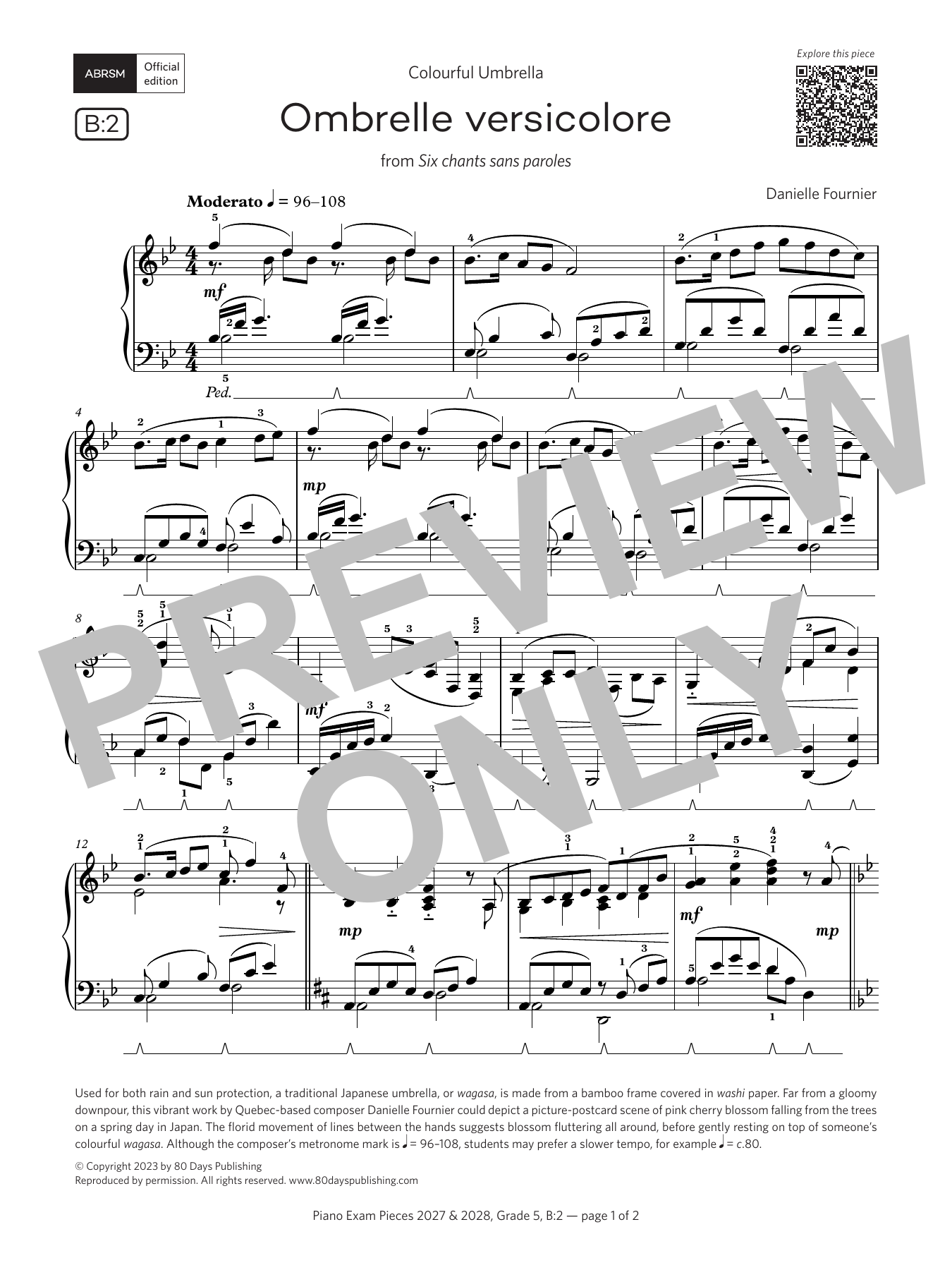 Danielle Fournier Ombrelle versicolore (Grade 5, list B2, from the ABRSM Piano Syllabus 2027 & 2028) Sheet Music Notes & Chords for Piano Solo - Download or Print PDF