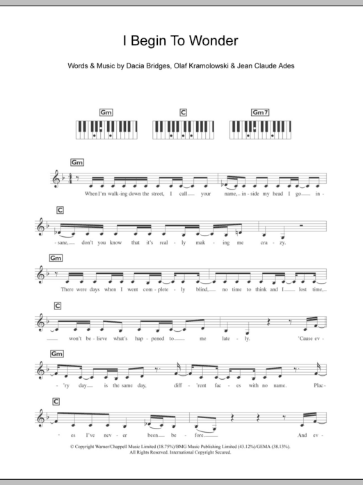 Dannii Minogue I Begin To Wonder Sheet Music Notes & Chords for Keyboard - Download or Print PDF Dannii Minogue I Begin To Wonder Sheet Music Notes & Chords for Keyboard - Download or Print PDF