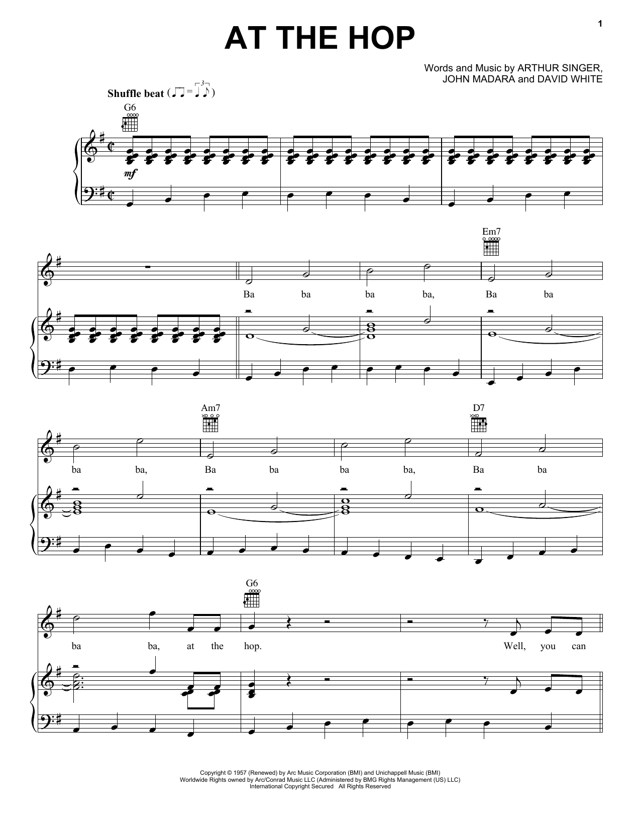 Danny & The Juniors At The Hop Sheet Music Notes & Chords for Piano, Vocal & Guitar (Right-Hand Melody) - Download or Print PDF
