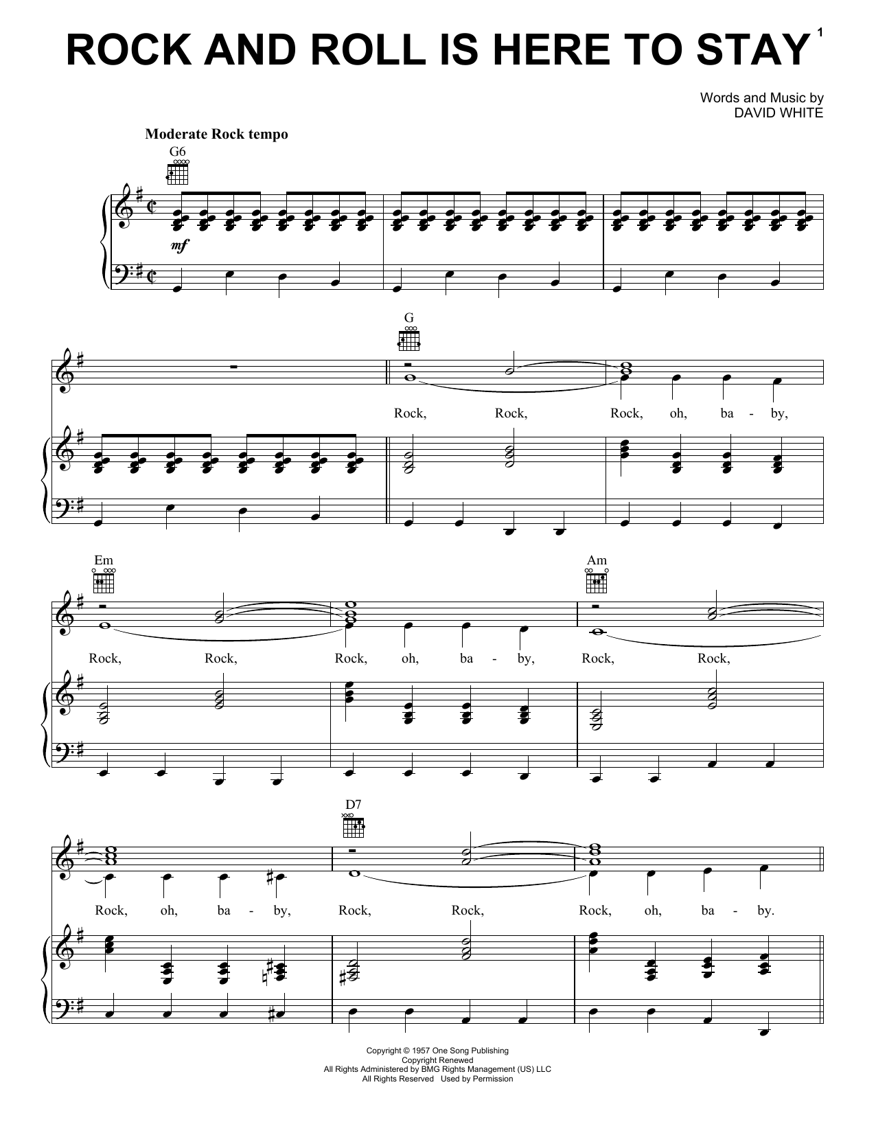 Danny & The Juniors Rock And Roll Is Here To Stay Sheet Music Notes & Chords for Piano, Vocal & Guitar (Right-Hand Melody) - Download or Print PDF