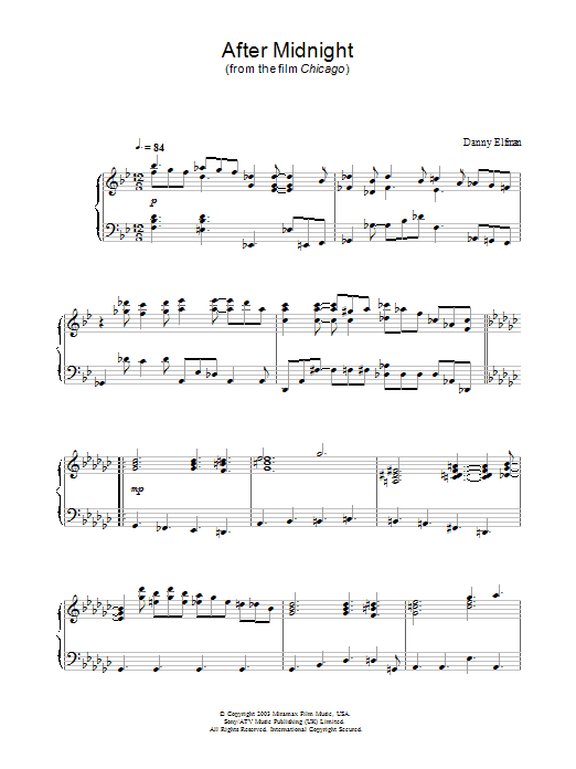 Danny Elfman After Midnight (from Chicago) Sheet Music Notes & Chords for Piano - Download or Print PDF