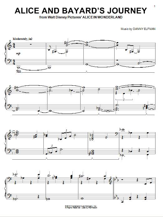Danny Elfman Alice And Bayard's Journey Sheet Music Notes & Chords for Piano - Download or Print PDF