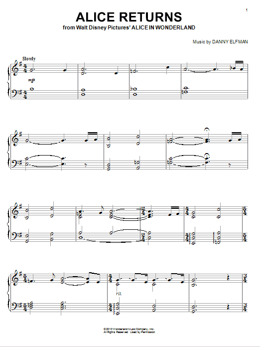Danny Elfman Alice Returns Sheet Music Notes & Chords for Piano - Download or Print PDF Danny Elfman Alice Returns Sheet Music Notes & Chords for Piano - Download or Print PDF