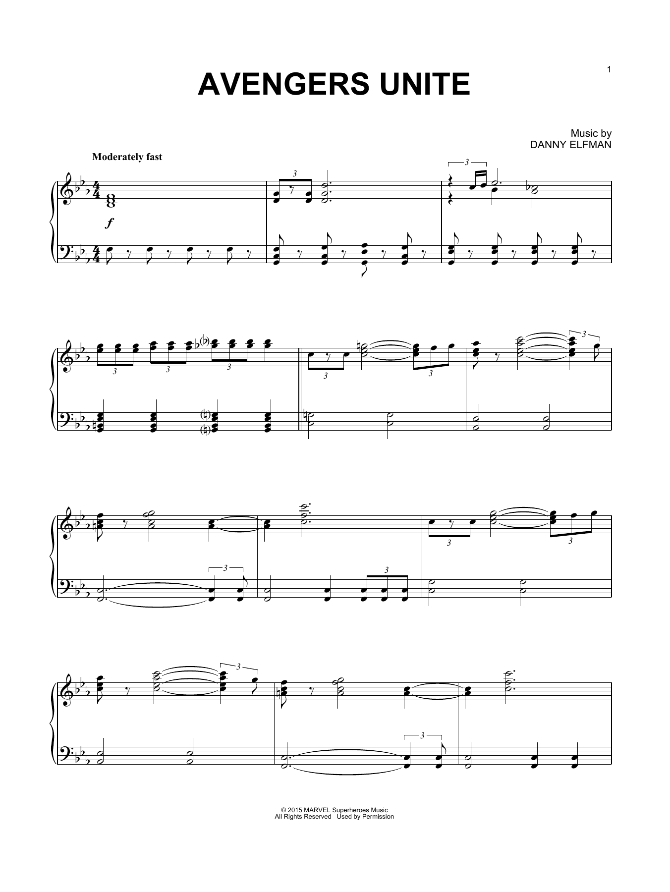 Danny Elfman Avengers Unite (from Avengers: Age of Ultron) Sheet Music Notes & Chords for Piano - Download or Print PDF