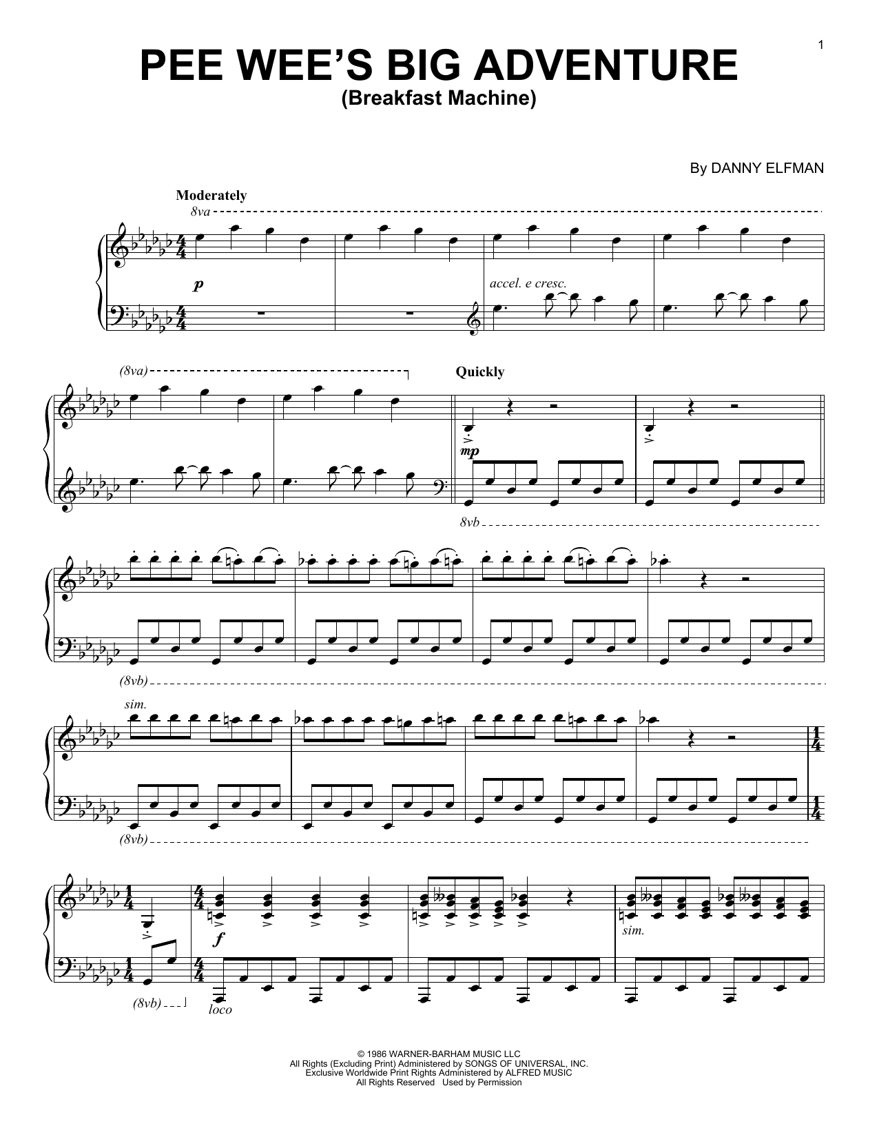 Danny Elfman Breakfast Machine (from Pee-wee's Big Adventure) Sheet Music Notes & Chords for Piano Solo - Download or Print PDF