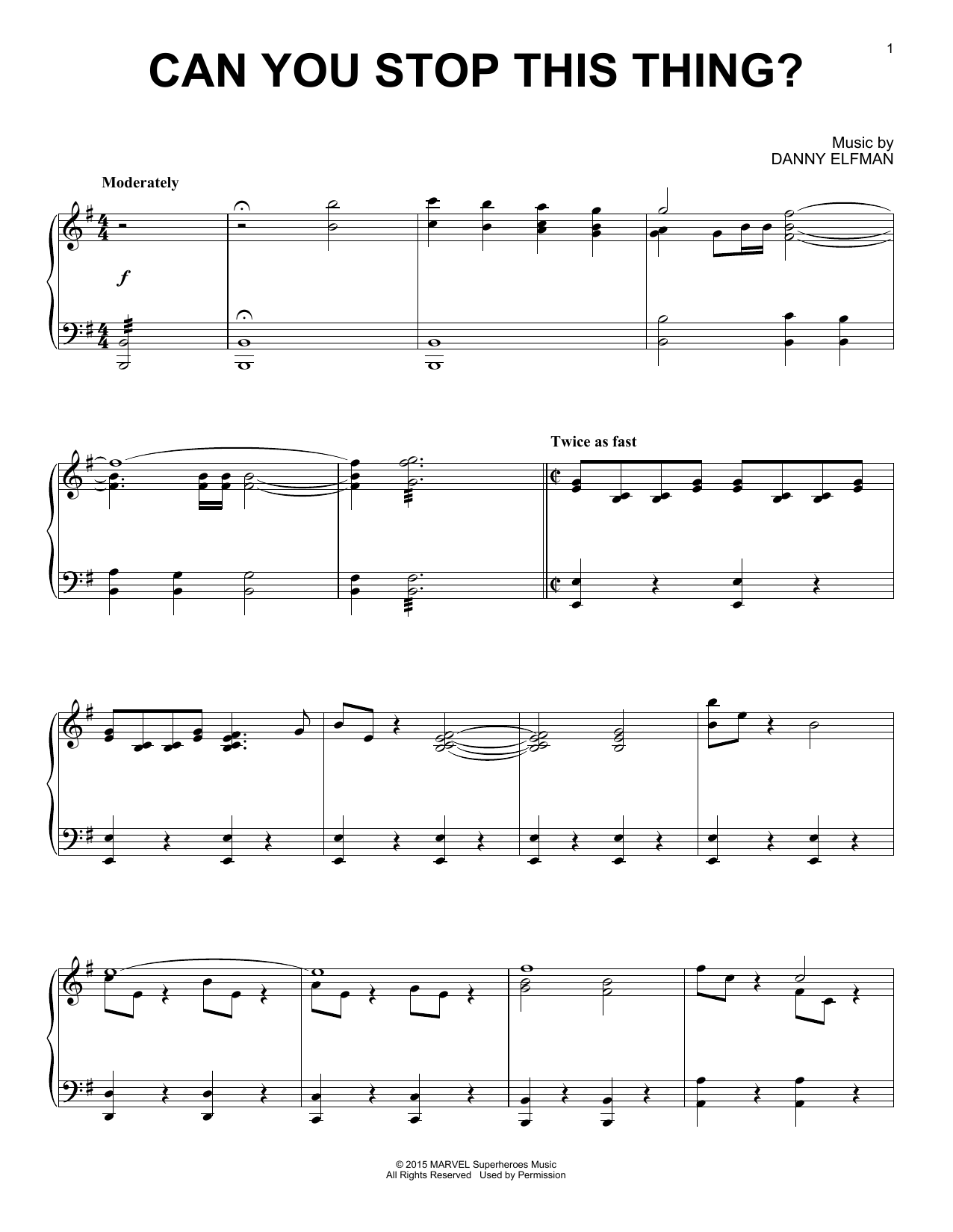 Danny Elfman Can You Stop This Thing? Sheet Music Notes & Chords for Piano - Download or Print PDF