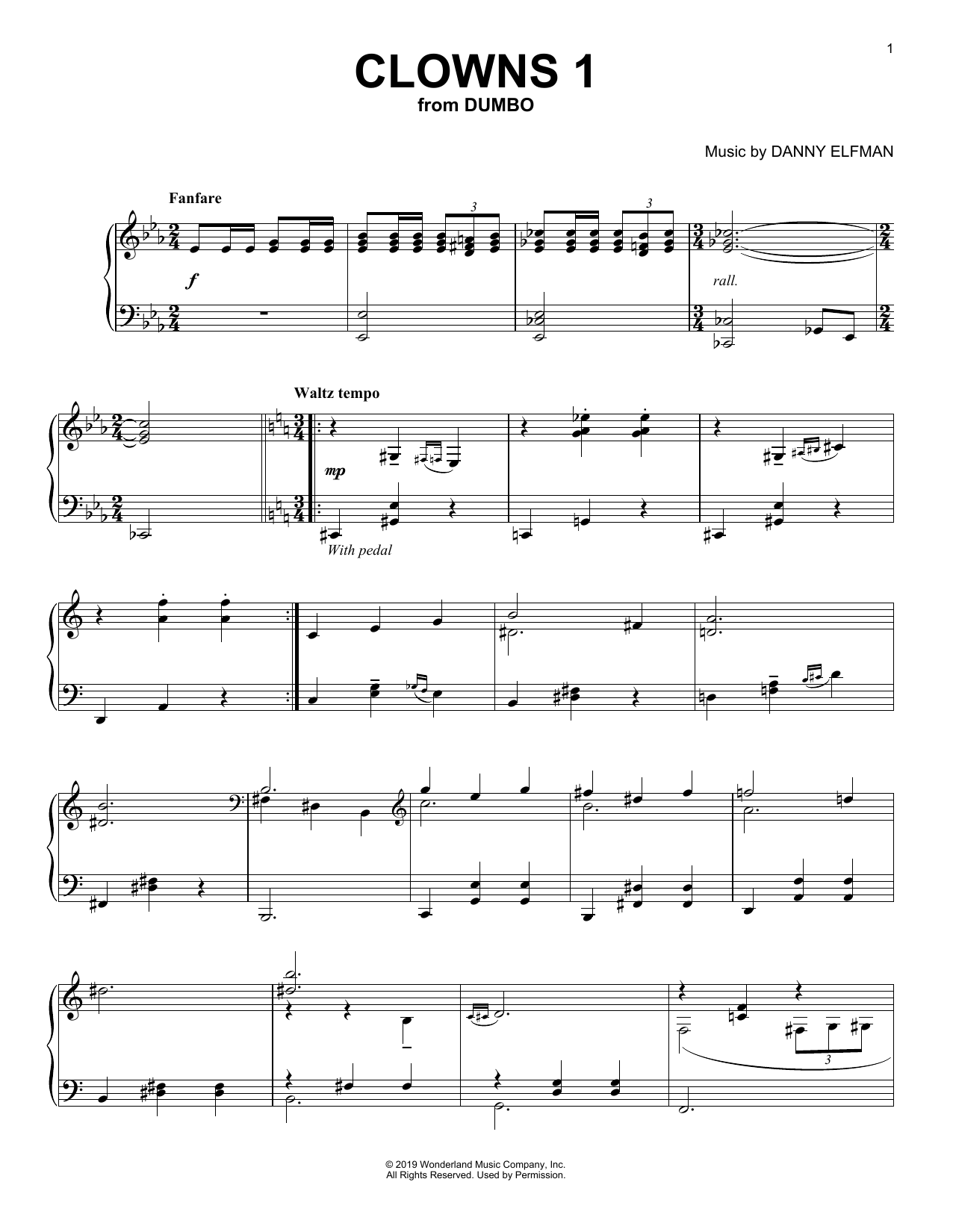 Danny Elfman Clowns 1 (from the Motion Picture Dumbo) Sheet Music Notes & Chords for Piano Solo - Download or Print PDF