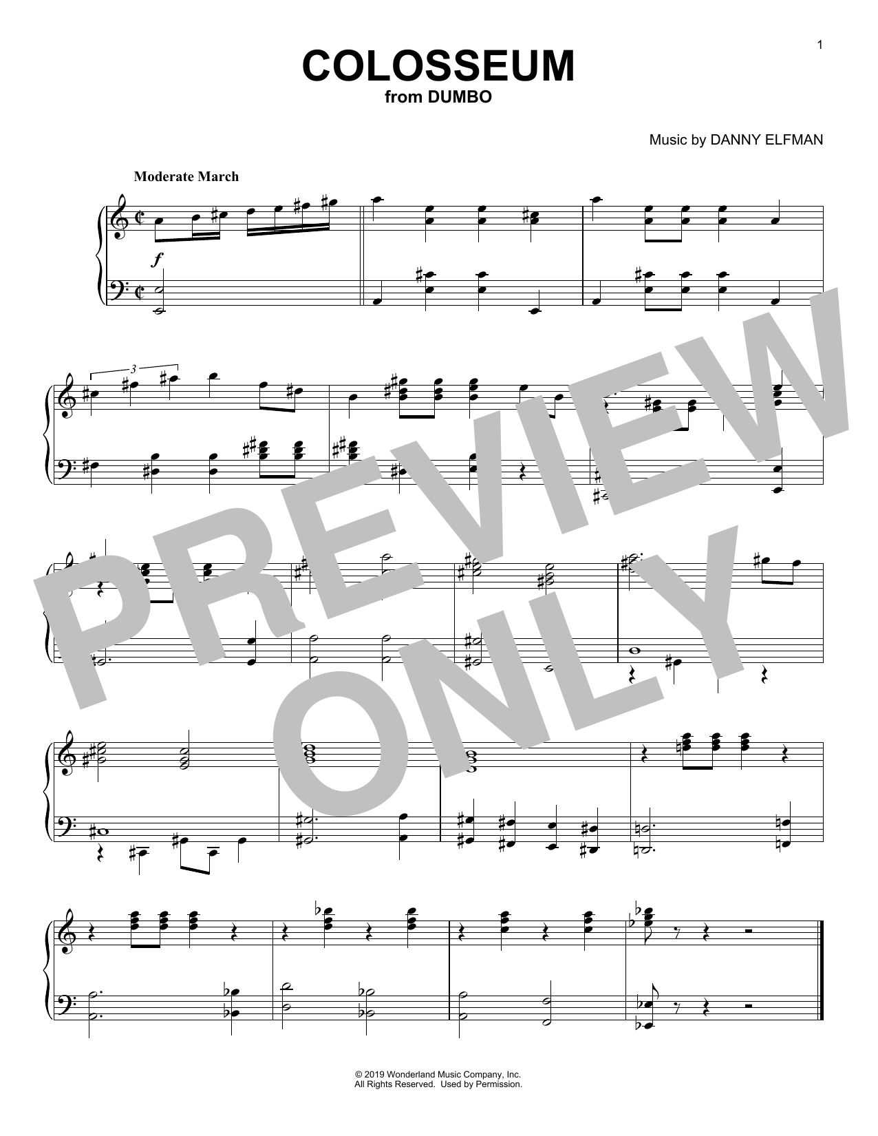 Danny Elfman Colosseum (from the Motion Picture Dumbo) Sheet Music Notes & Chords for Piano Solo - Download or Print PDF